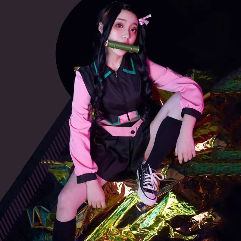 Naw  Demon Slayer/Kimetsu no Yaiba Cosplay Kamado Nezuko clothing cosplay Loli Women Full set  love live cosplay