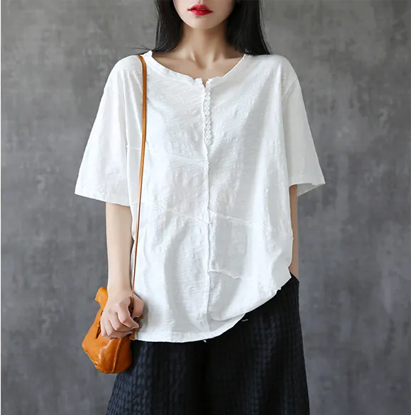 O Neck Summer Women Casual Blouse Cotton Linen Shirts  Women Tops DZA2005242