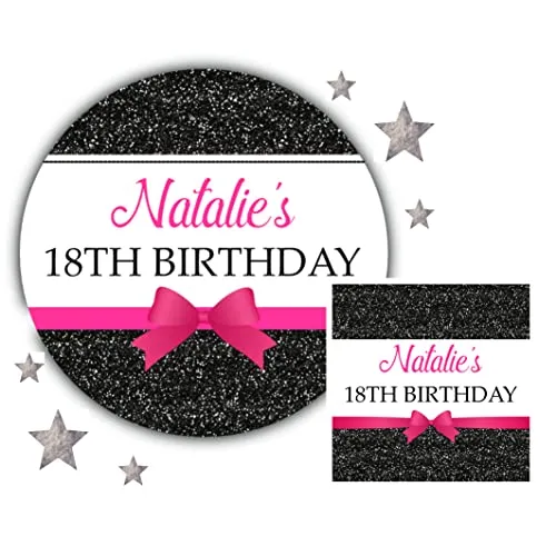 Personalised Birthday Party Stickers for Favours Party Bags Printed Glitter Effect