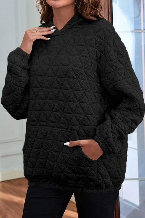 Quilted Long Sleeve Hoodie with Pocket