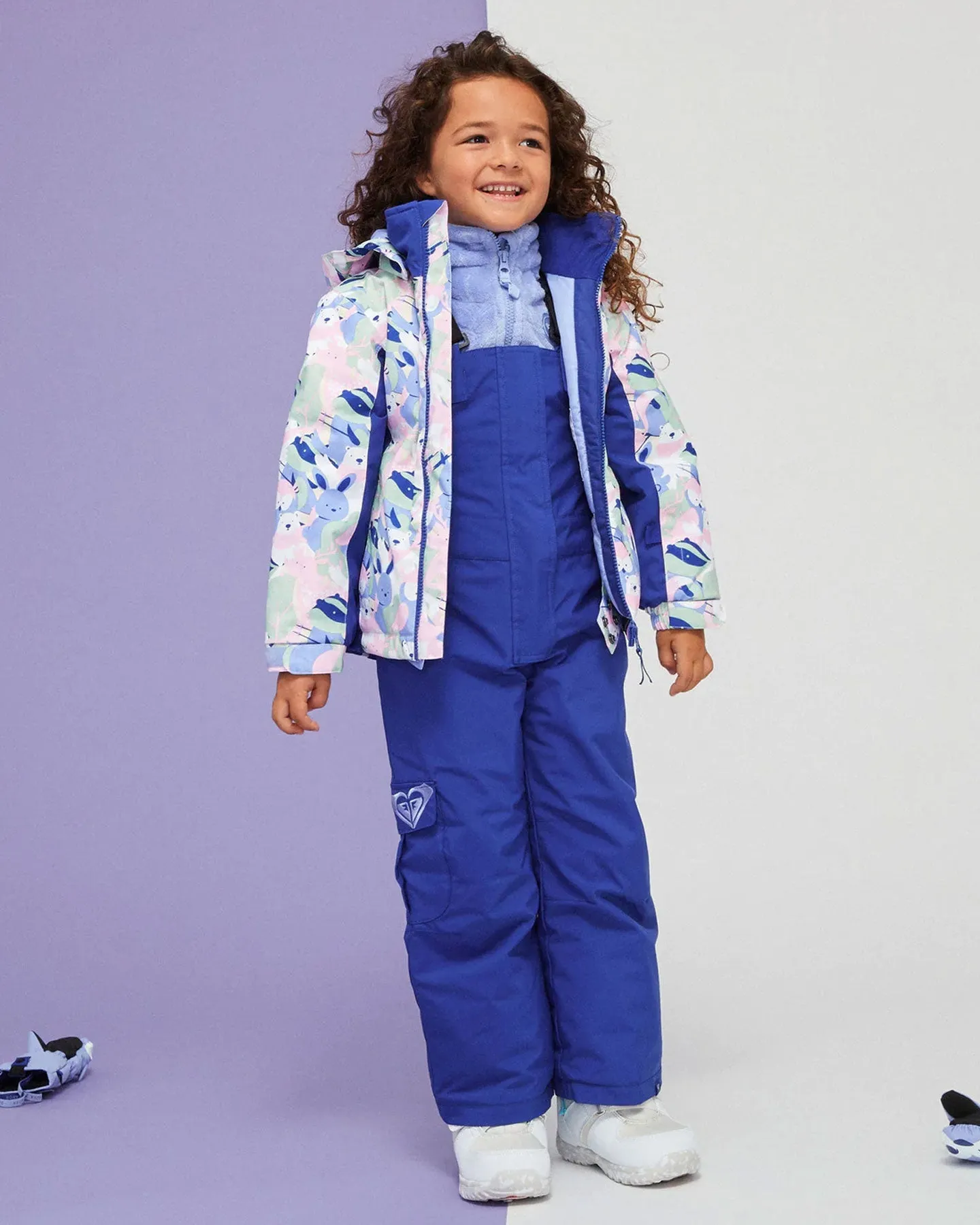 Roxy Girls' 2-7 Snowy Tale Technical Snow Jacket - Bright White / Mountains Locals