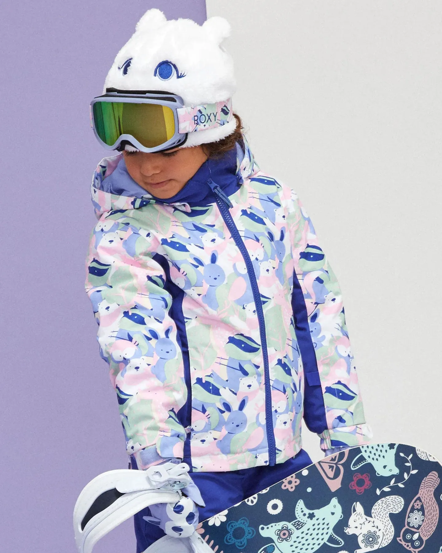 Roxy Girls' 2-7 Snowy Tale Technical Snow Jacket - Bright White / Mountains Locals