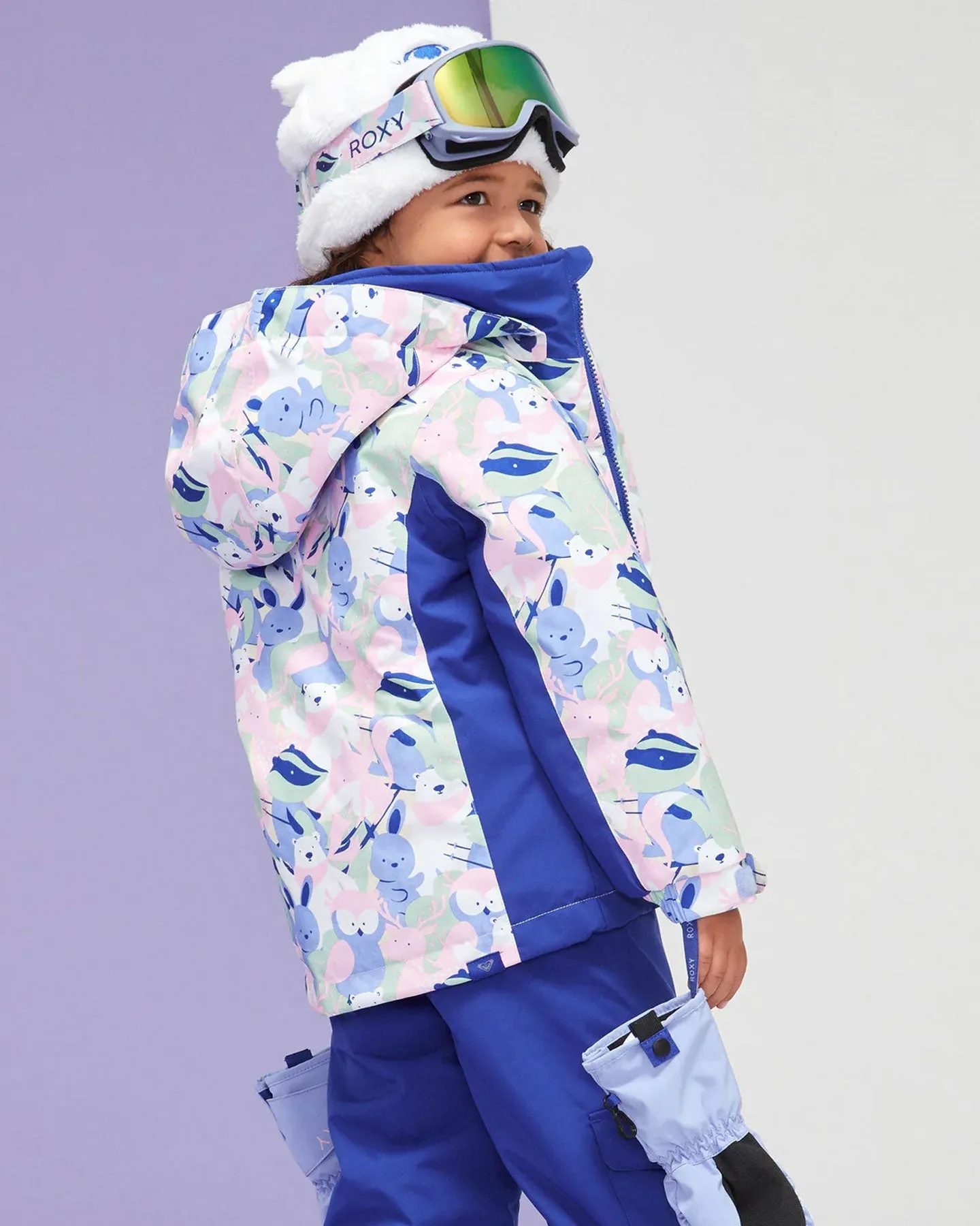 Roxy Girls' 2-7 Snowy Tale Technical Snow Jacket - Bright White / Mountains Locals