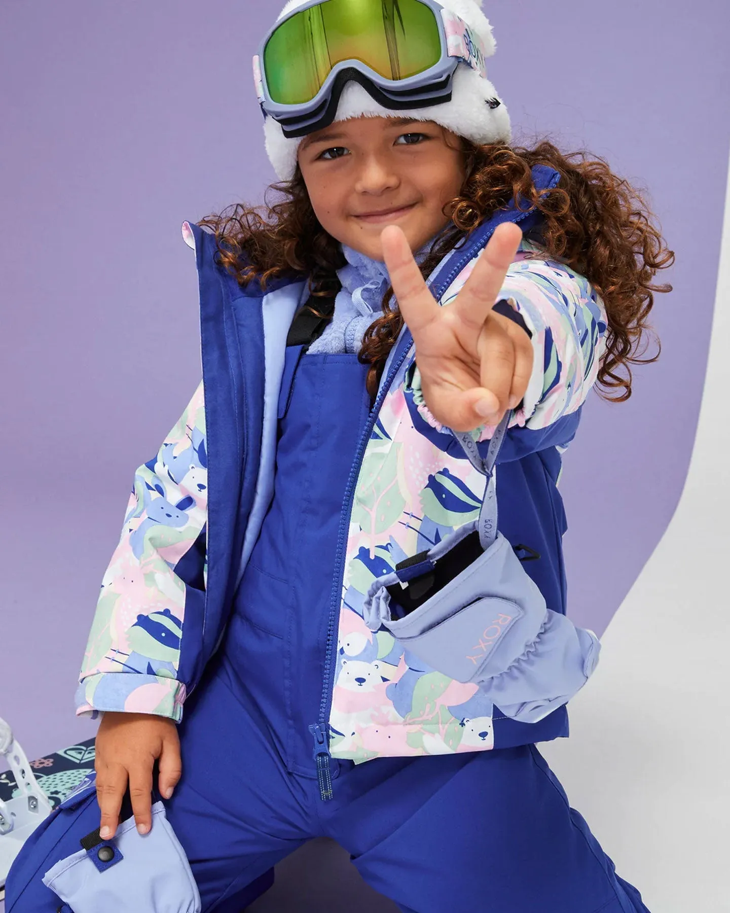 Roxy Girls' 2-7 Snowy Tale Technical Snow Jacket - Bright White / Mountains Locals