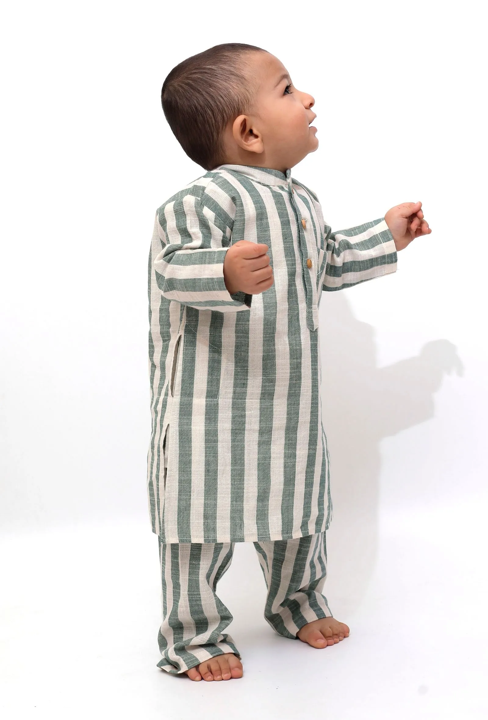 Set of 2 - Isla Green Stripe Tunic Kurta Pajama