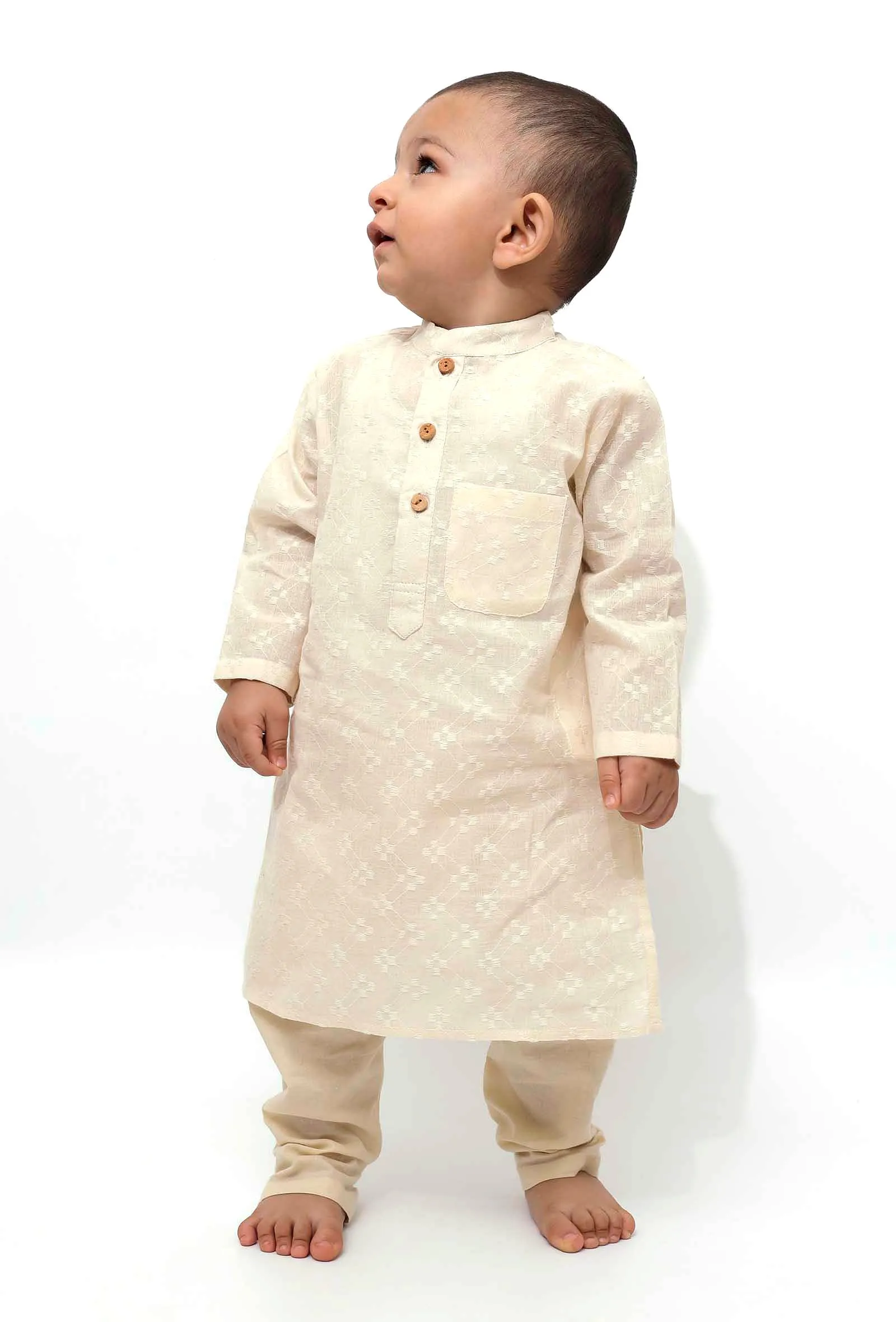 Set of 2 - Off-white Malmal Kurta Pyjama