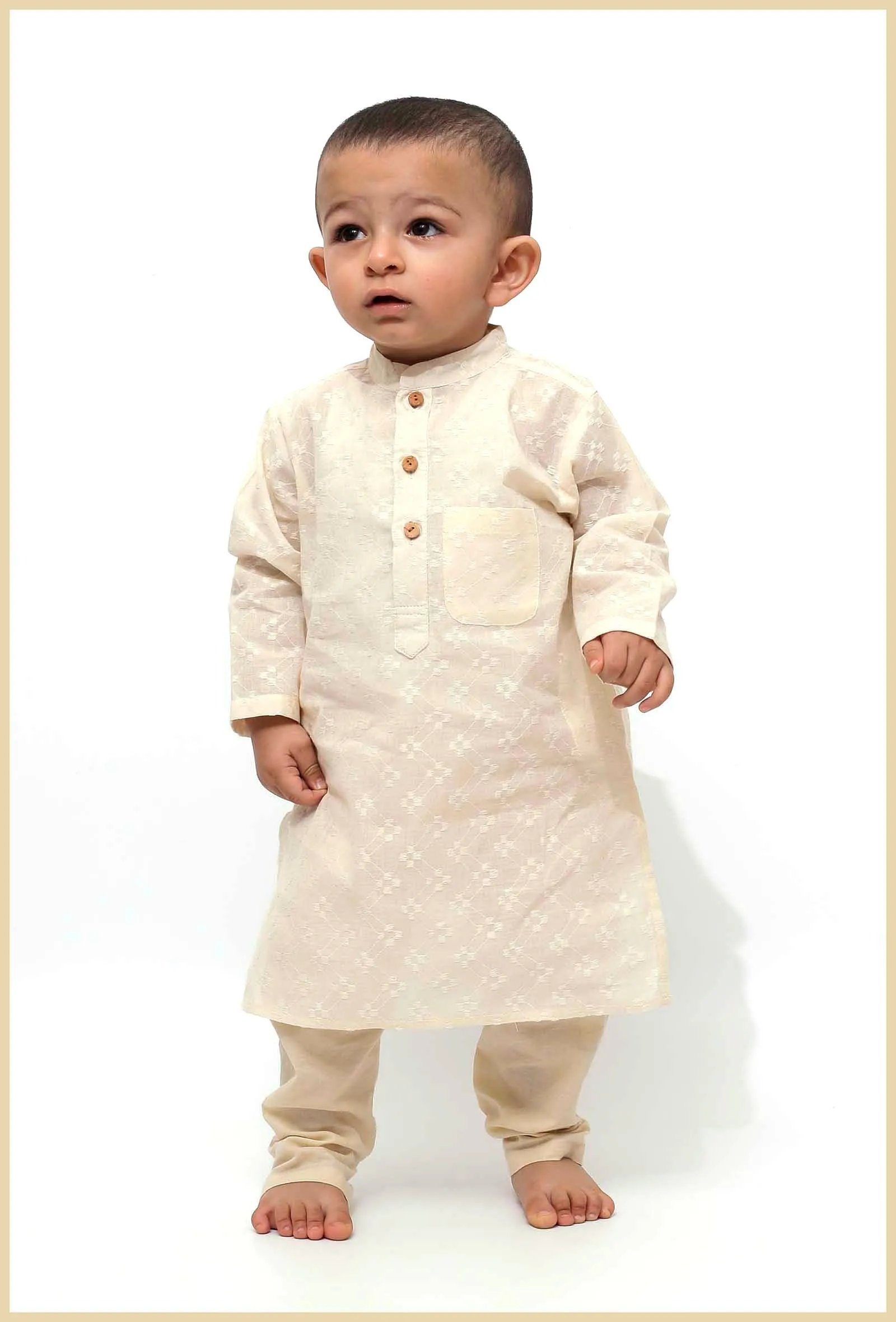 Set of 2 - Off-white Malmal Kurta Pyjama