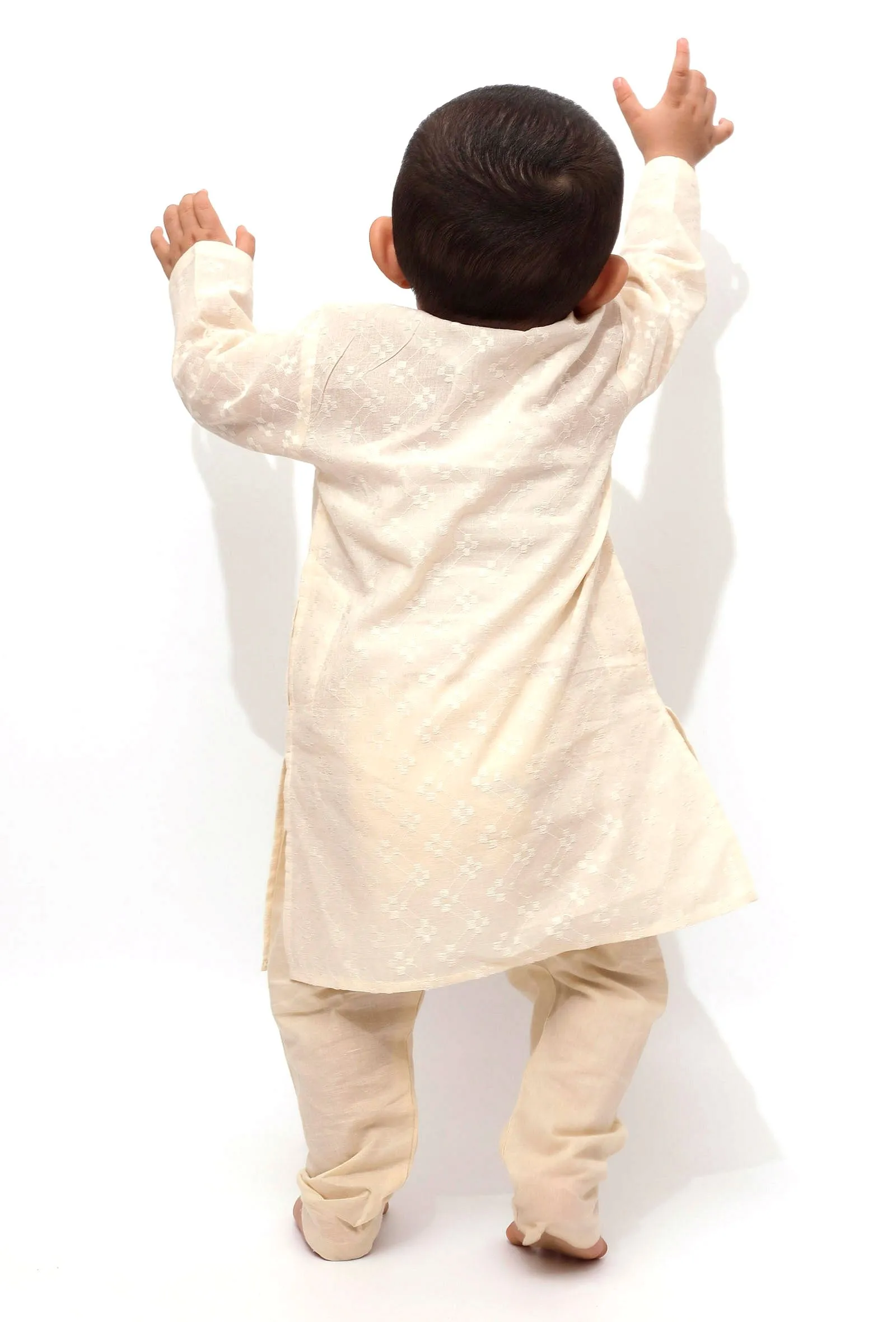 Set of 2 - Off-white Malmal Kurta Pyjama