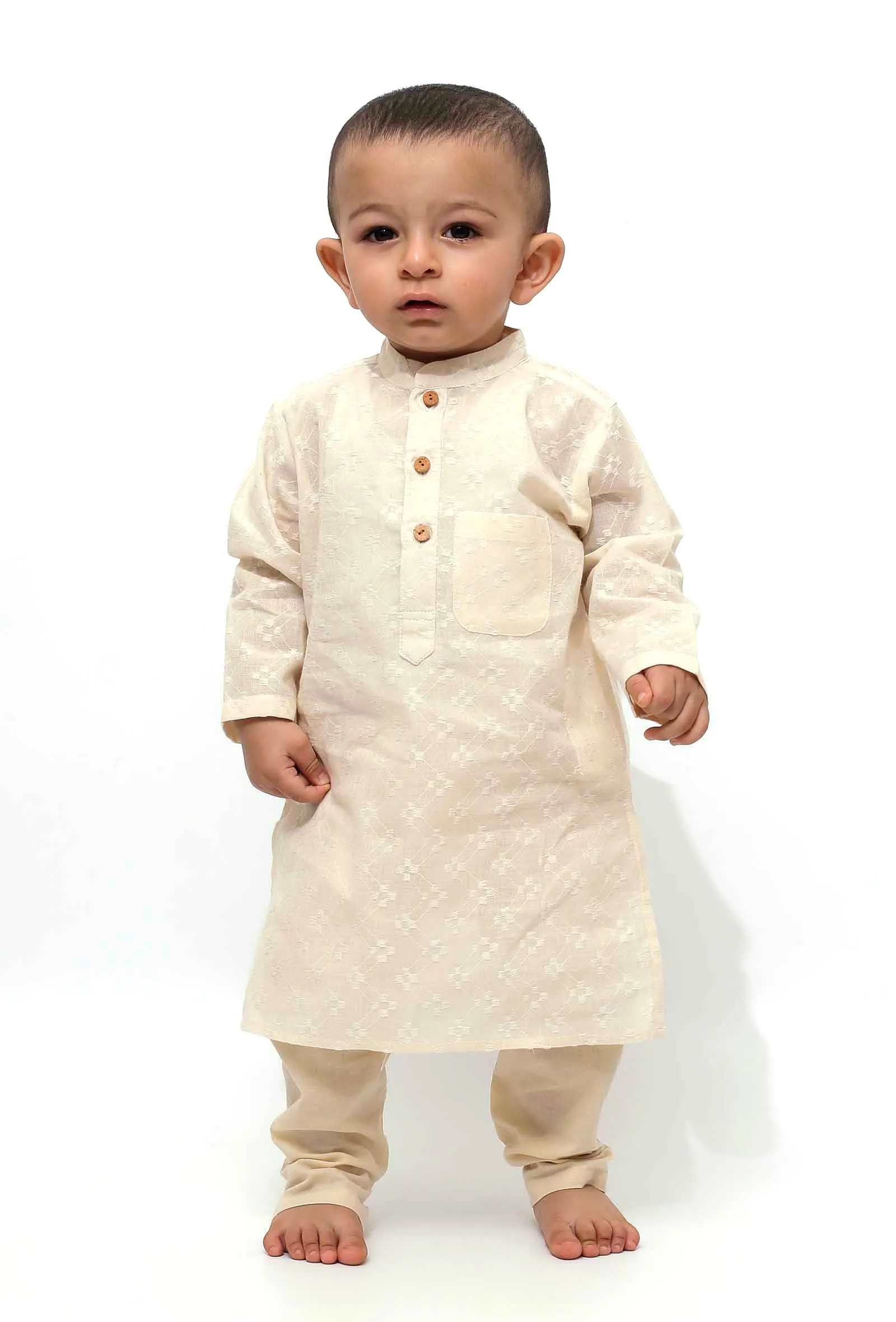 Set of 2 - Off-white Malmal Kurta Pyjama