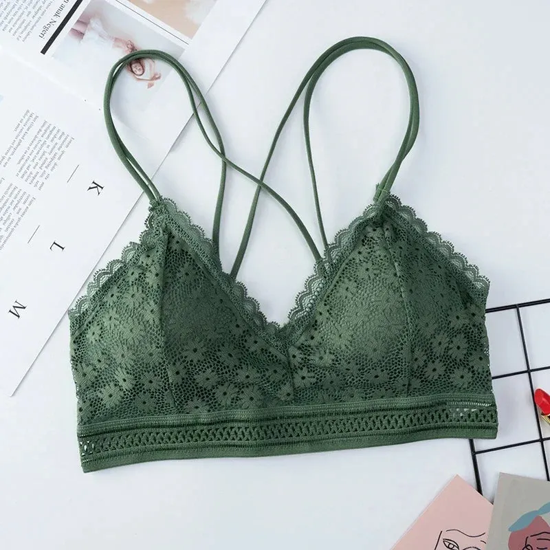 Sexy Bra Women Lace Bralette Wire Free Brassiere Push Up Underwear Padded Female Thin Shoulder Strap Soft Ladies Lingerie