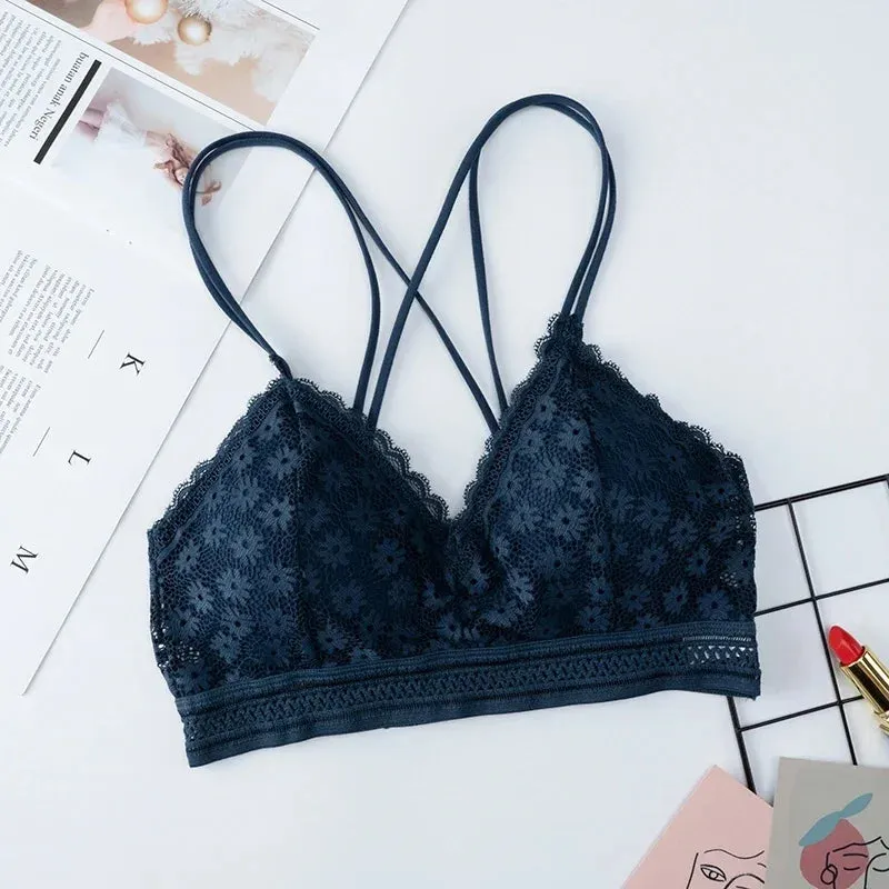 Sexy Bra Women Lace Bralette Wire Free Brassiere Push Up Underwear Padded Female Thin Shoulder Strap Soft Ladies Lingerie