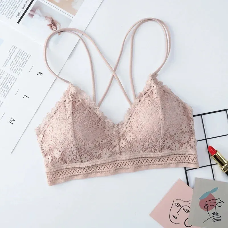 Sexy Bra Women Lace Bralette Wire Free Brassiere Push Up Underwear Padded Female Thin Shoulder Strap Soft Ladies Lingerie