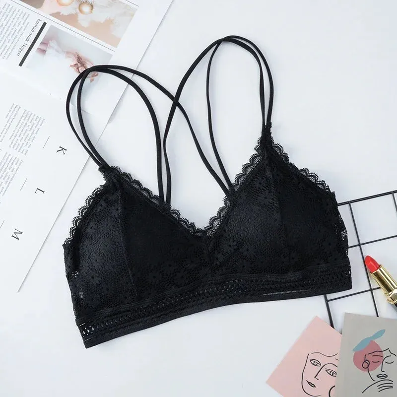 Sexy Bra Women Lace Bralette Wire Free Brassiere Push Up Underwear Padded Female Thin Shoulder Strap Soft Ladies Lingerie