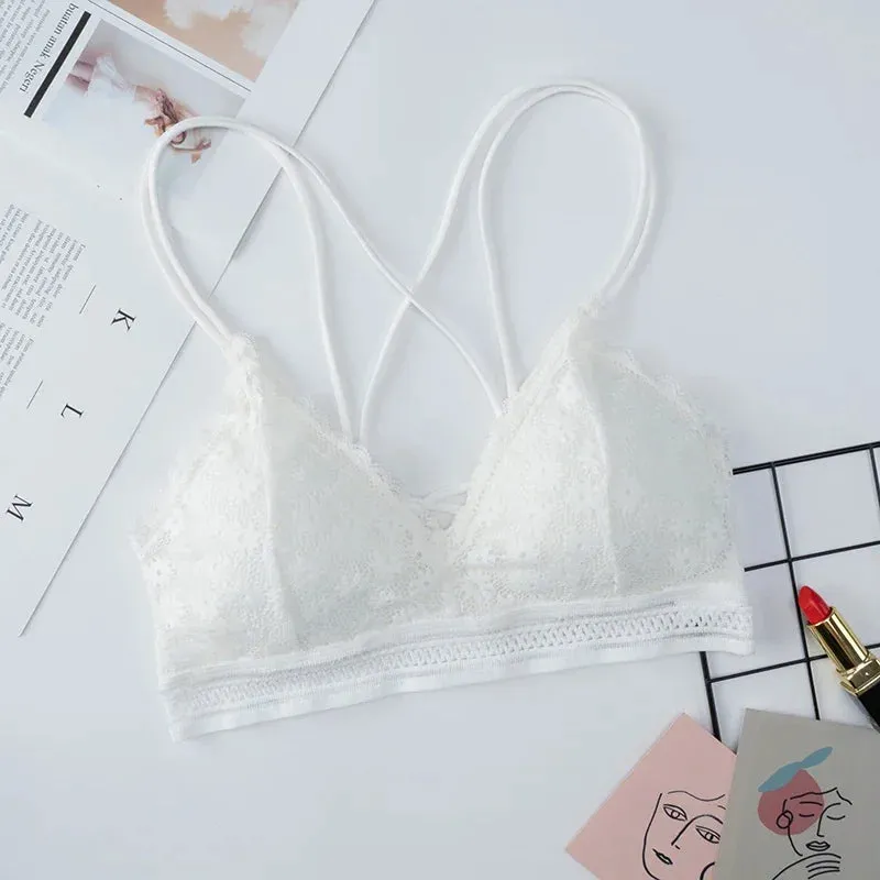 Sexy Bra Women Lace Bralette Wire Free Brassiere Push Up Underwear Padded Female Thin Shoulder Strap Soft Ladies Lingerie