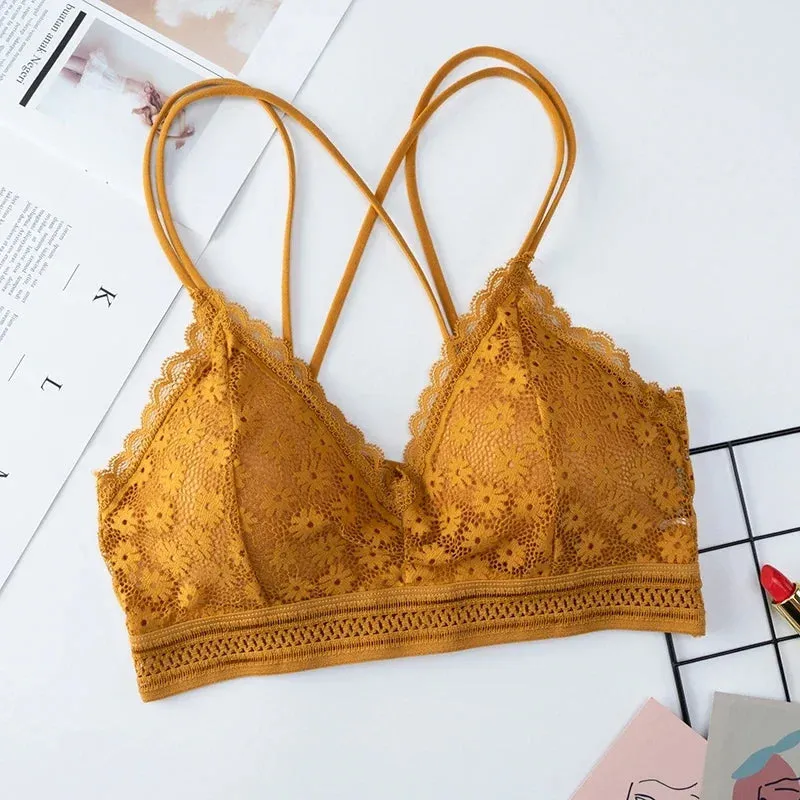 Sexy Bra Women Lace Bralette Wire Free Brassiere Push Up Underwear Padded Female Thin Shoulder Strap Soft Ladies Lingerie