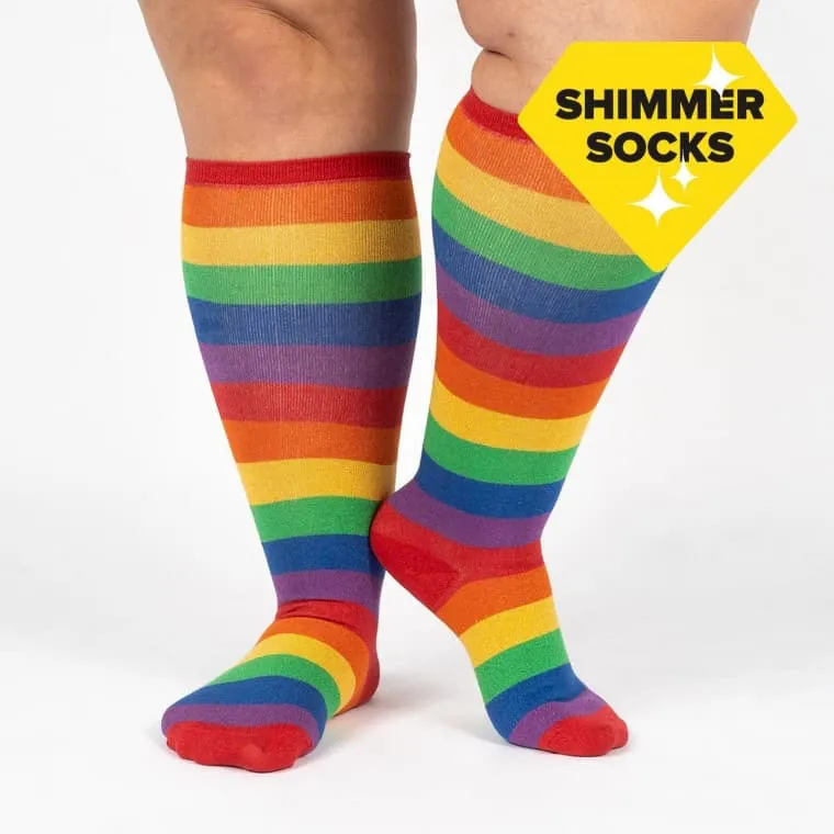 Shimmer Rainbow Knee High Socks in Extra Stretchy for Wide Calves