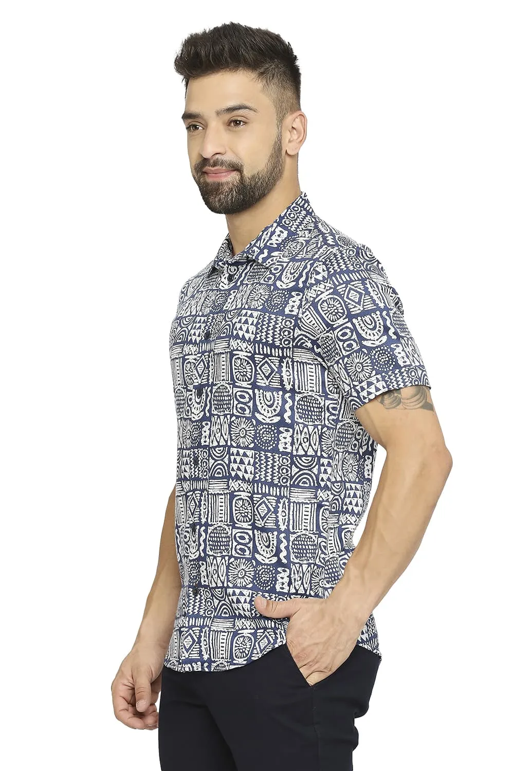 Slim Fit Tencel Printed Halfsleeves Shirt