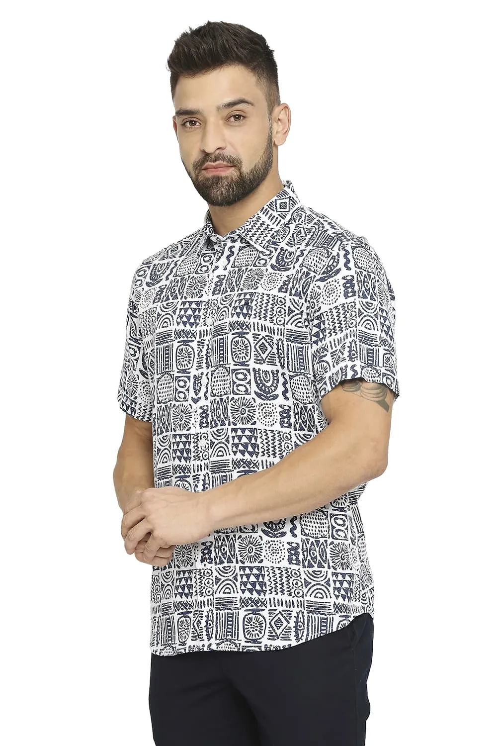 Slim Fit Tencel Printed Halfsleeves Shirt