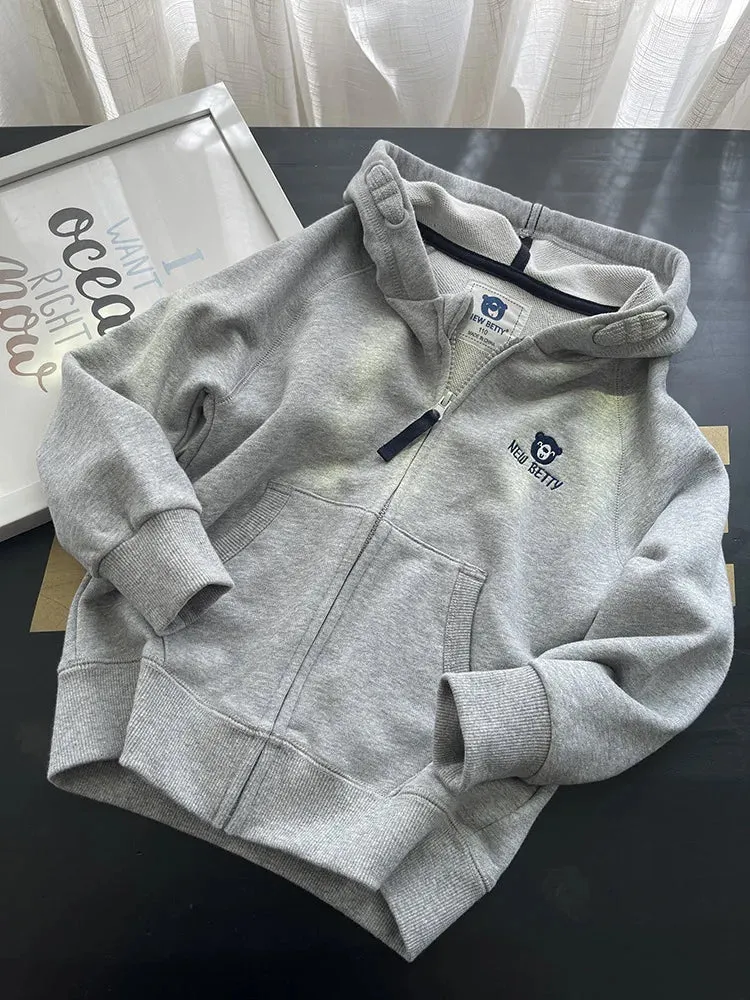 Spring Autumn Girls Boys Cotton Embroidered Zip Sweatshirt Jackets School Kids Track Hoodie Child Outfit Work Coat Tops 3-14Yrs