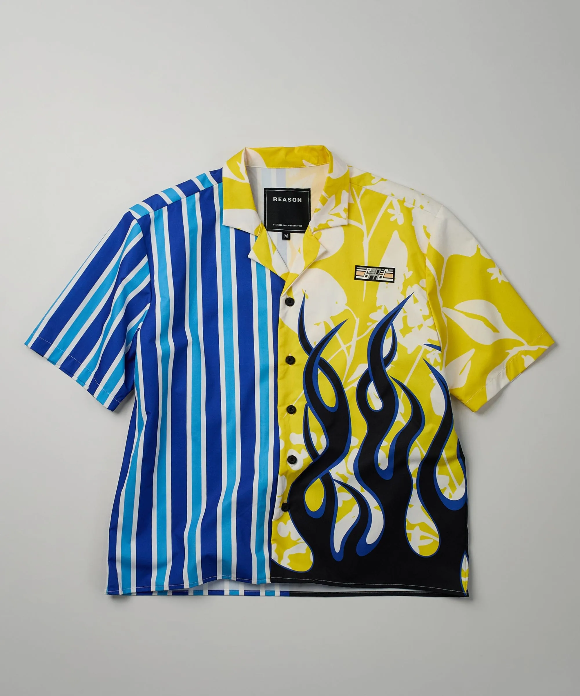 Stripes And Flames Split Short Sleeve Shirt