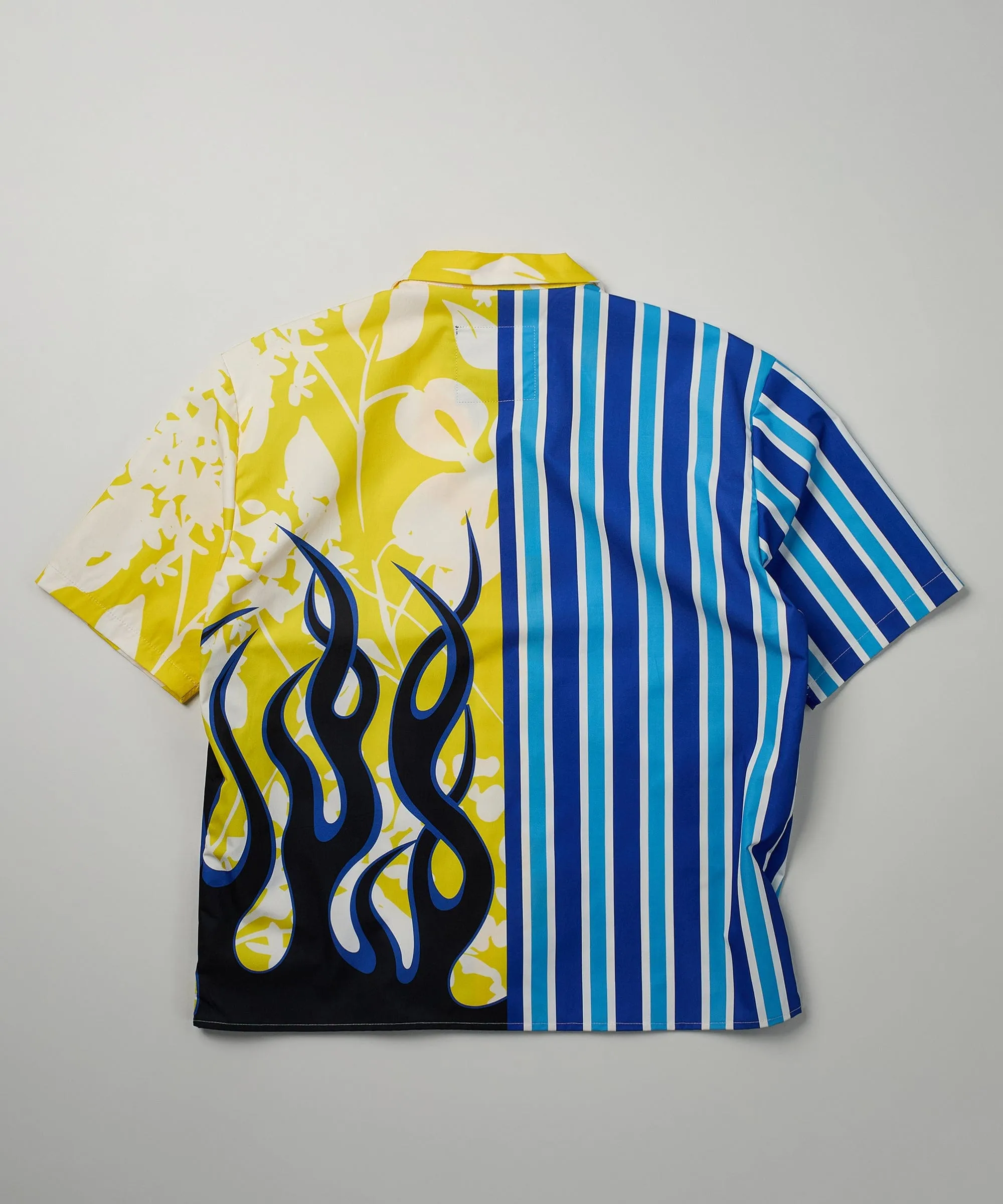 Stripes And Flames Split Short Sleeve Shirt