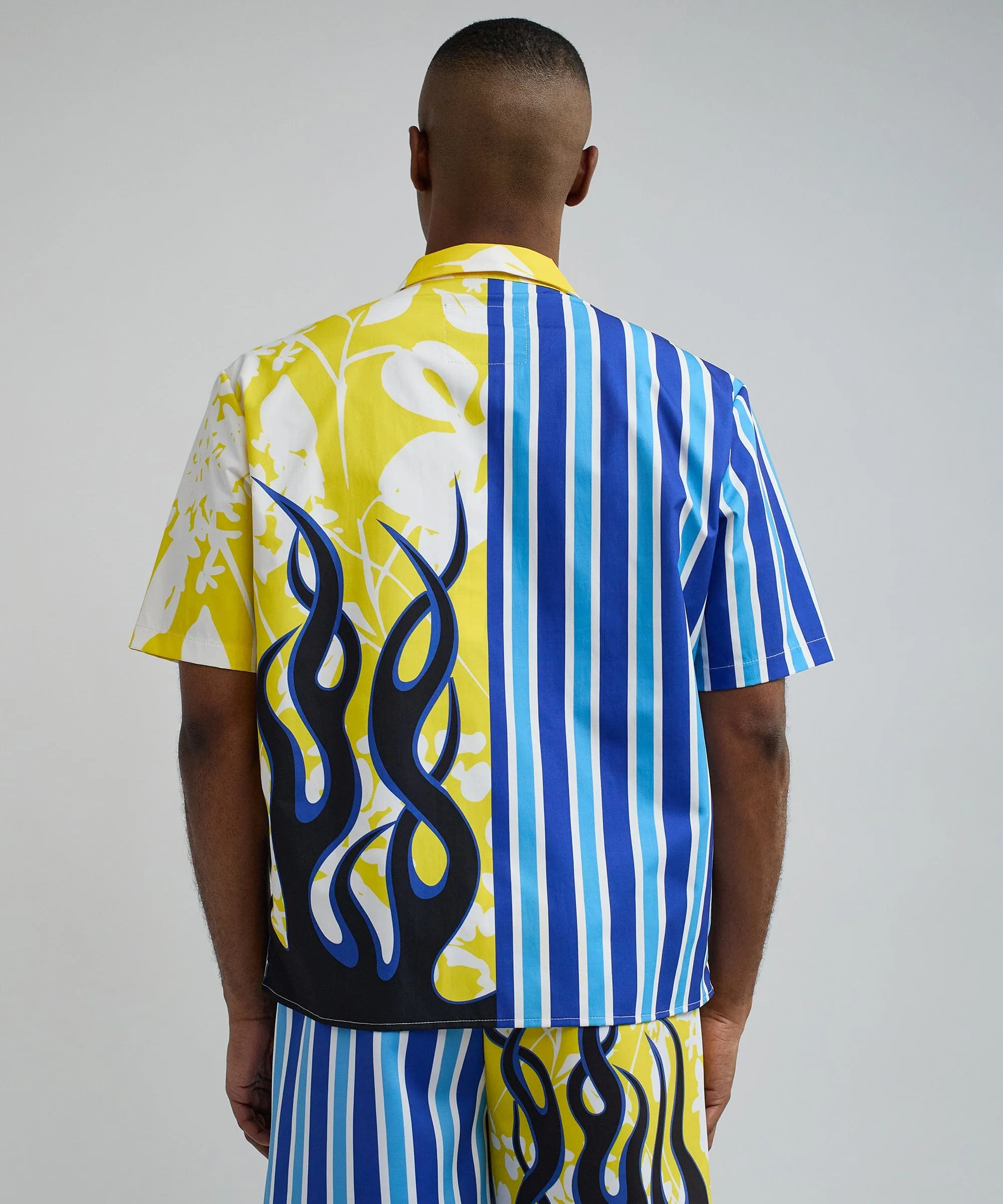 Stripes And Flames Split Short Sleeve Shirt