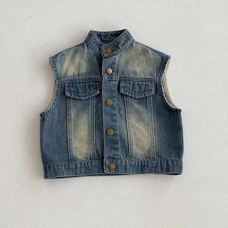 Summer new children's denim jacket 1-5 year old boys and girls retro denim vest Korean version casual versatile camisole vest