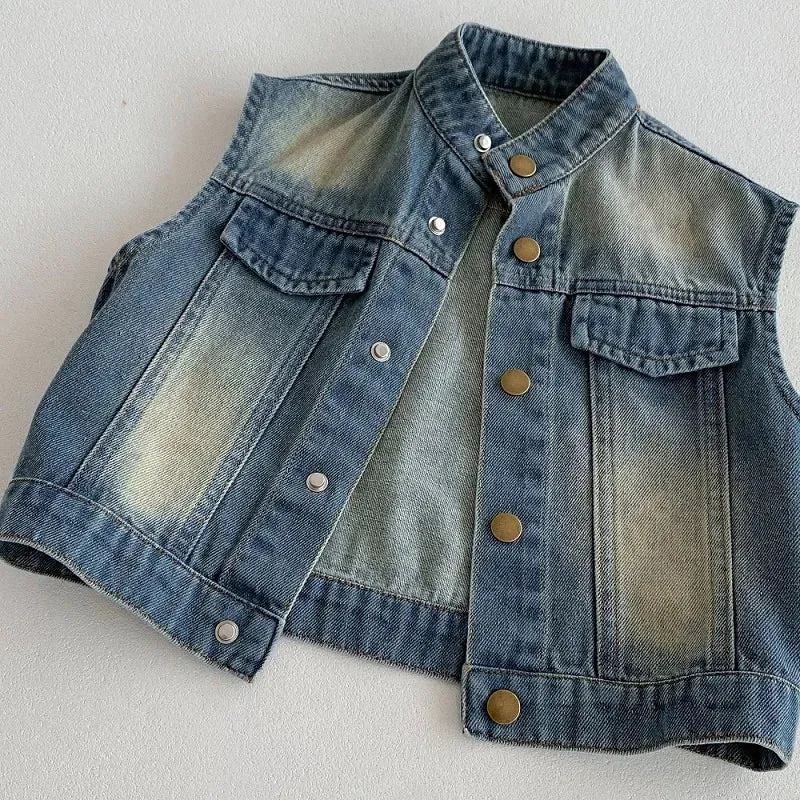 Summer new children's denim jacket 1-5 year old boys and girls retro denim vest Korean version casual versatile camisole vest