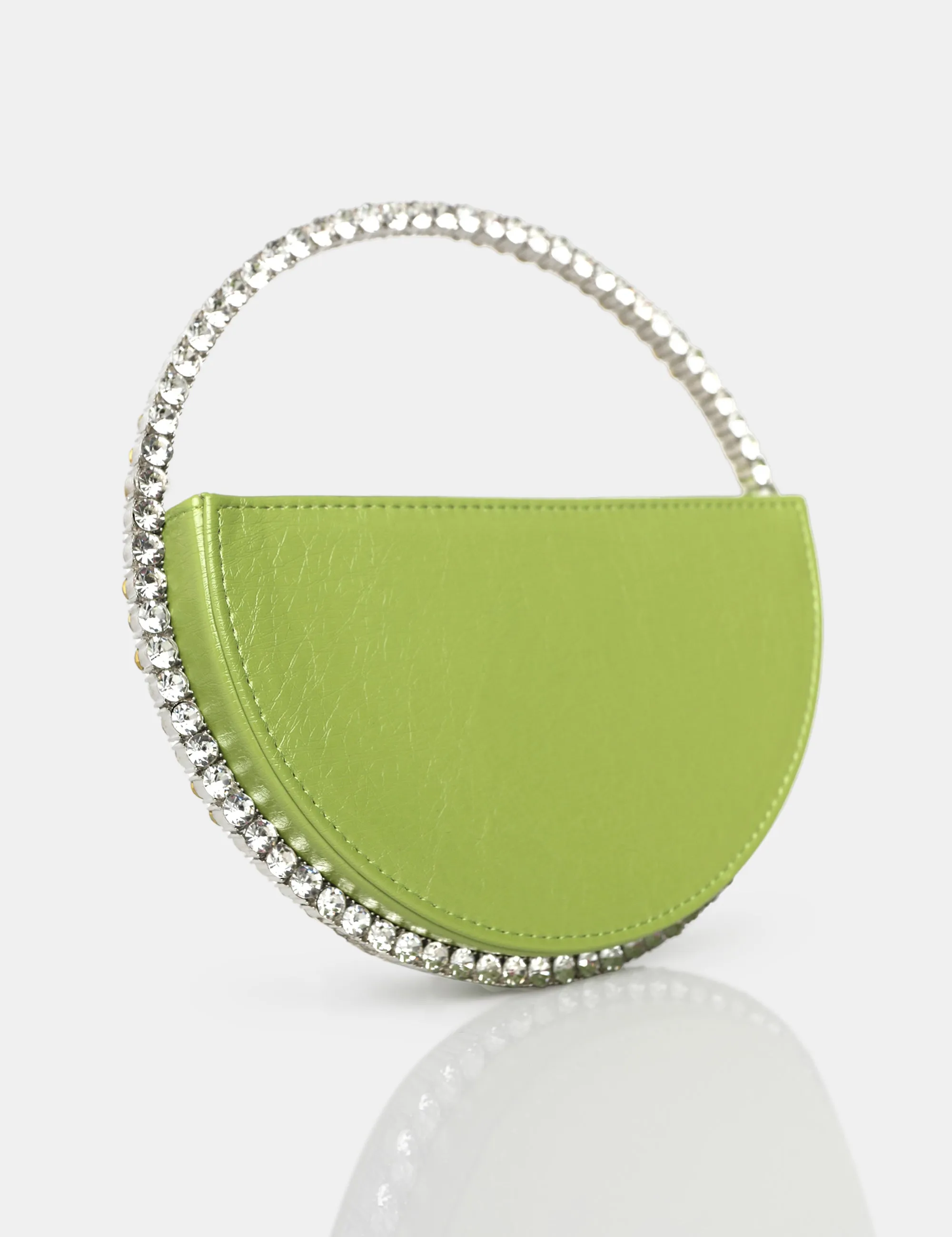 The Alessia Metallic Green Pu Circle Diamante Mini Grab Bag