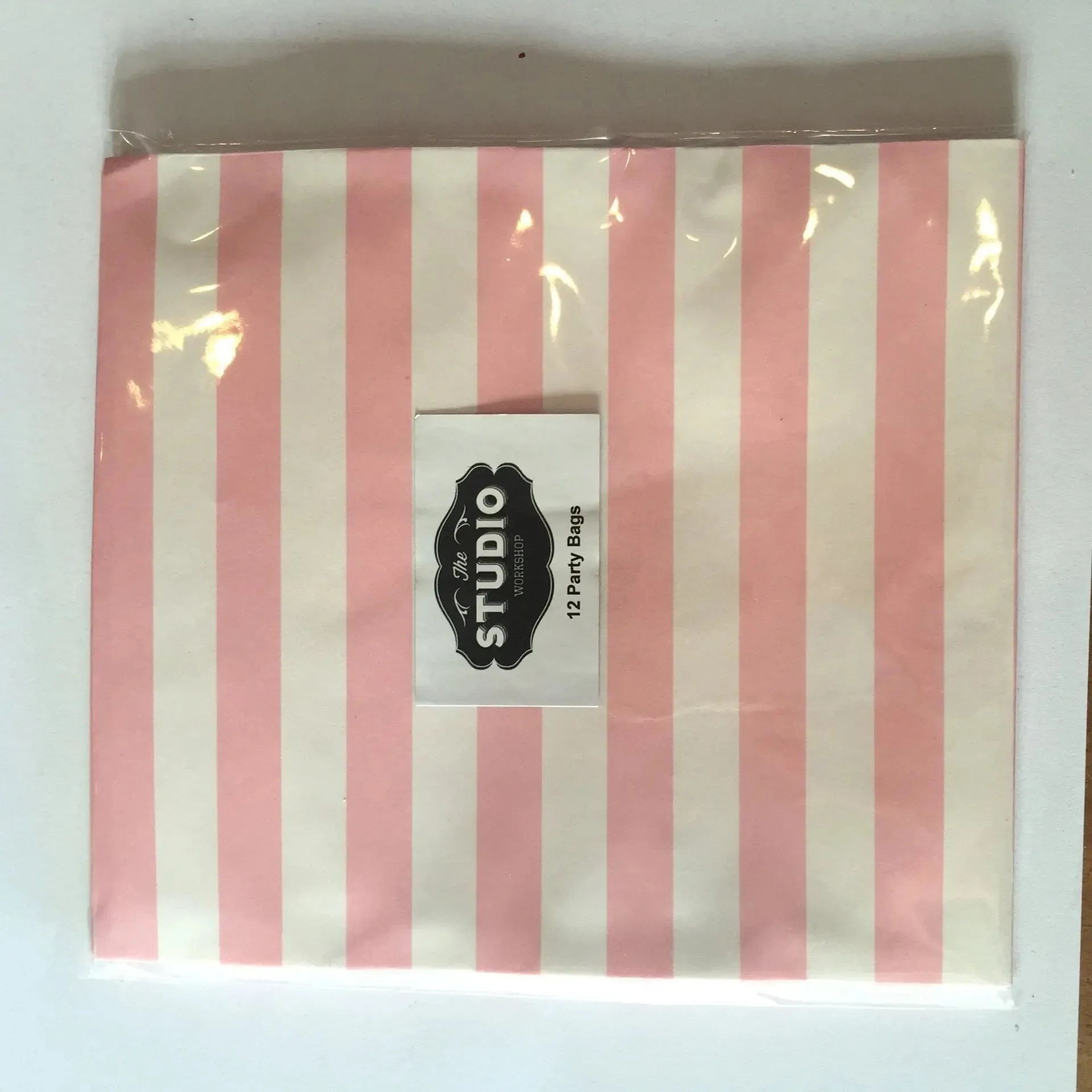 The Studio Workshop Pink & White Stripe Party Bags - 12 Pkt