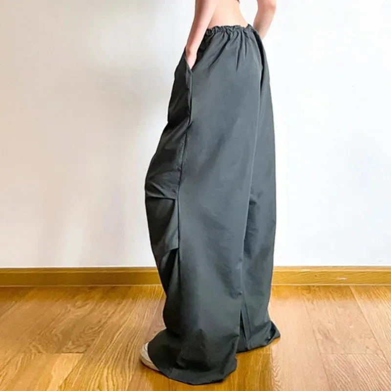 Women Waist Vintage Hip Hop Parachute Harajuku Streetwear Oversized Wide Pants