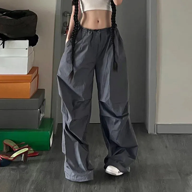 Women Waist Vintage Hip Hop Parachute Harajuku Streetwear Oversized Wide Pants