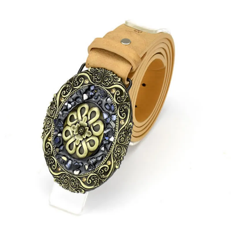 Women's Decorative Inlaid Color Stone Turquoise Leather Belt