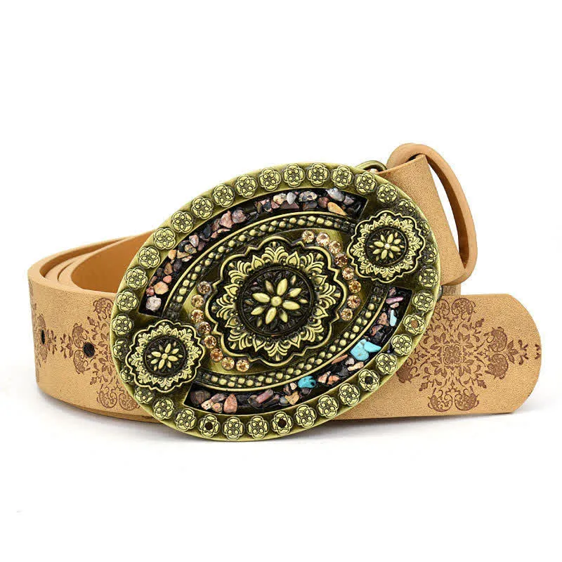 Women's Decorative Inlaid Color Stone Turquoise Leather Belt