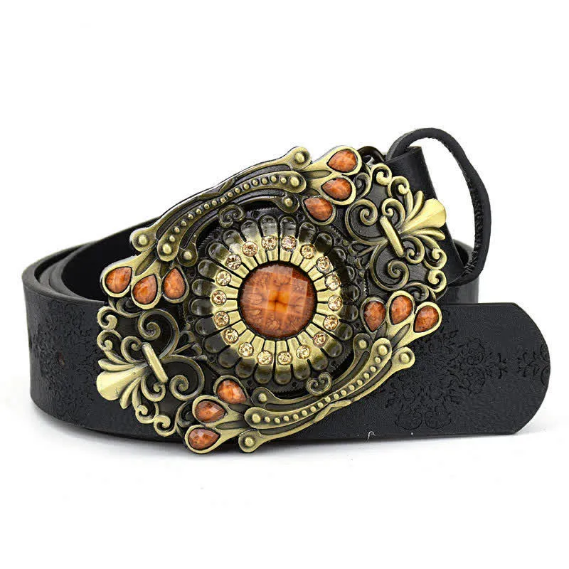 Women's Decorative Inlaid Color Stone Turquoise Leather Belt