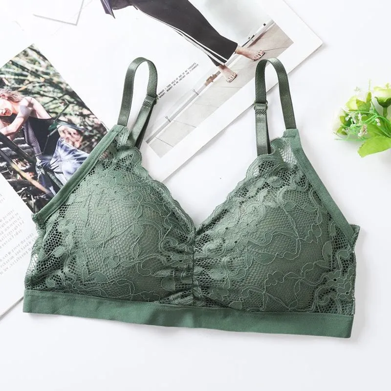 Women's Fashion Lace Flower Back Stretch Bra Seamless Push-up Bra Without Steel Ring Gather Thin Bra